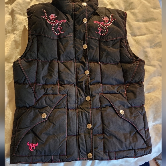 Embroidered Black Vest with Pink Accents - Picture 2 of 4